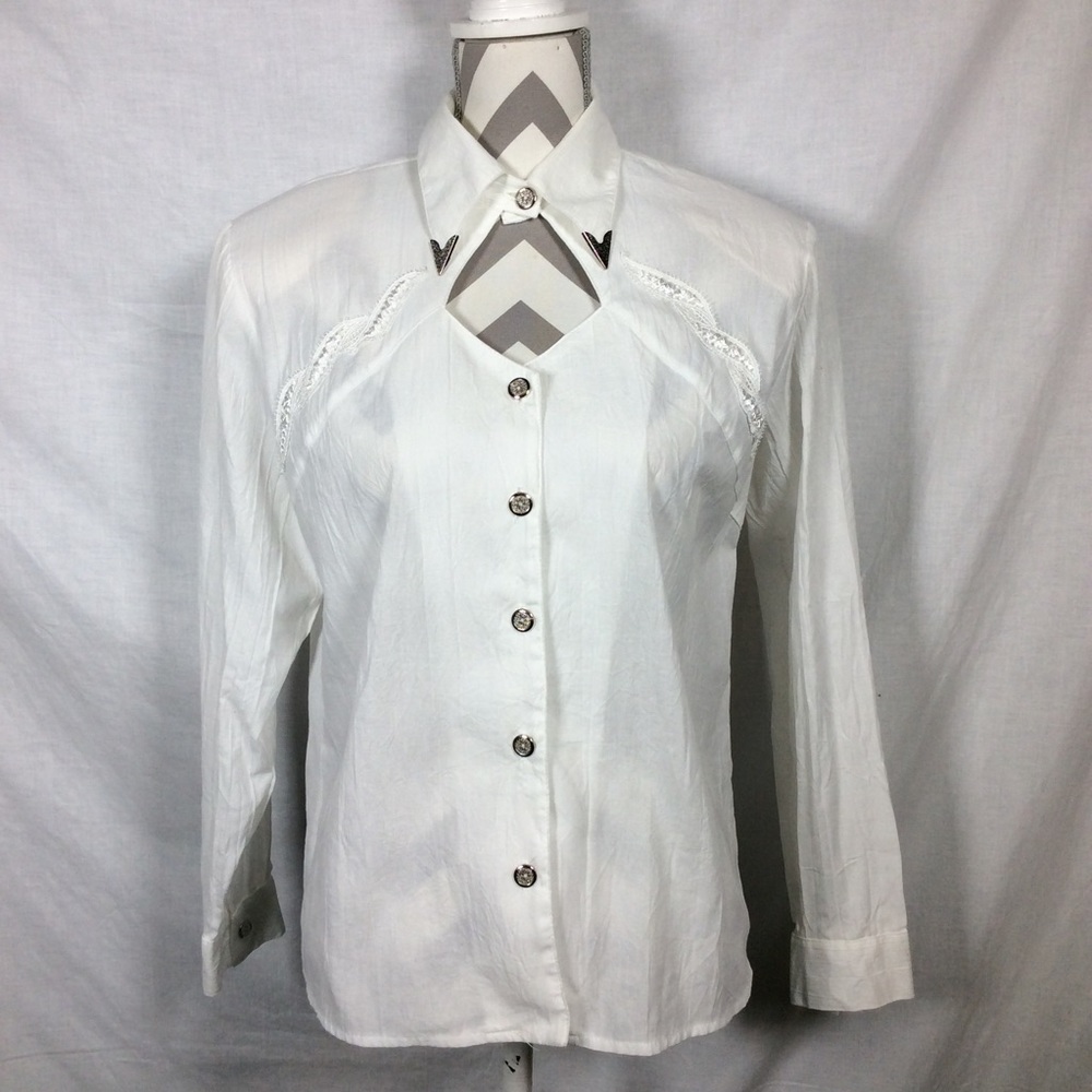 Lilia Guilty White Western Blouse w/ Collar Tips